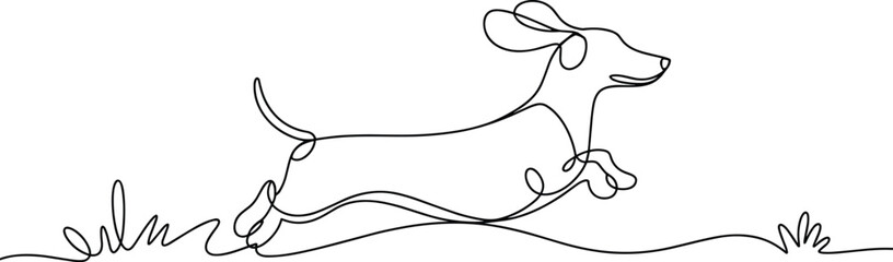 Black and white line of a running dachshund dog line dachshund