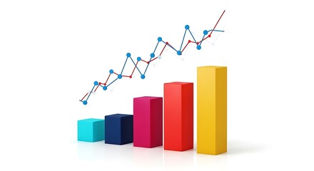 A colorful bar graph with a rising line graph on a white background, representing business growth and financial success