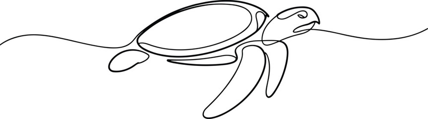 Black and white line of a sea turtle swimming line black and white 1