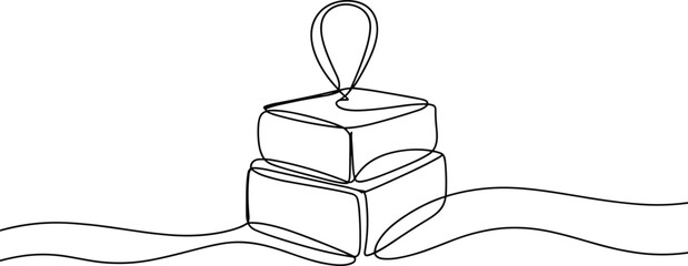 Minimalist black and white line of stacked cubes with a balloon on