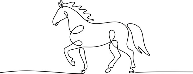 Black and white line of a horse running on ground line horse