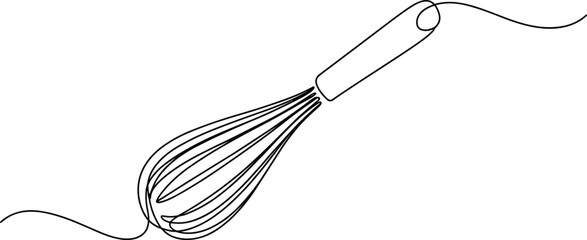 Black and white wire whisk with handle and cord kitchen tool