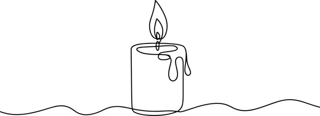Lit Candle on Wavy Line Background flame wick