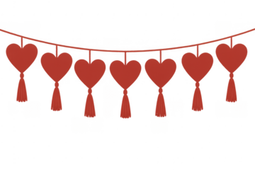 Red heart garland with tassels for valentine's day