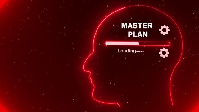 Human Head Profile With Master Plan loading in Mind. Business creativity and Innovation concept. 4k video Abstract Illustration for creative thinking, strategic planning technology, Futuristic vision.