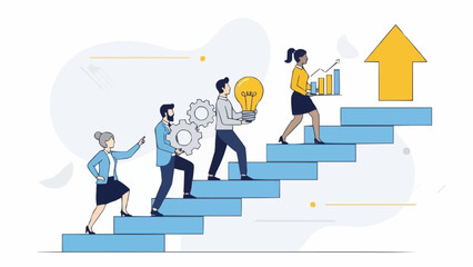 Fototapeta premium Team Climbing Stairs Towards Success and Innovation.