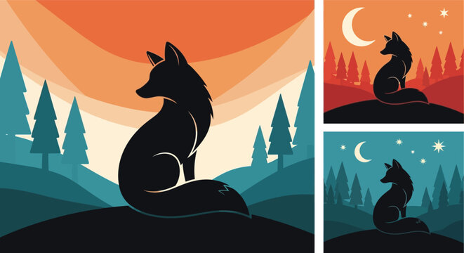 Fox silhouette forest night