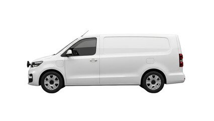 A white van is parked on a plain background showing its side profile clearly.