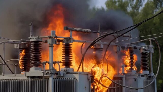 Powerful Electrical Sparks And Short Circuit In High Voltage Transformer