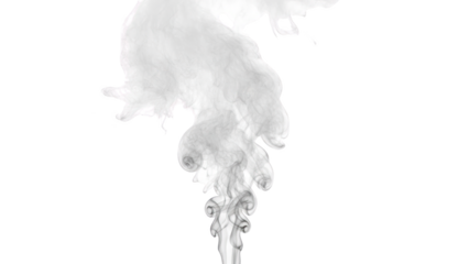 Smoke rises slowly in a studio setting with a white background and no people