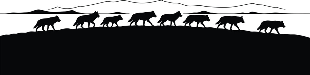 Wolf pack walking silhouette © Hridoy