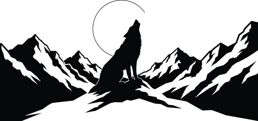 Wolf howl mountain moon
