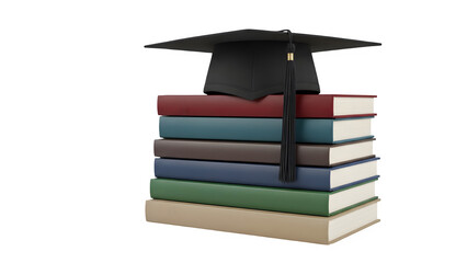 Stack of academic books topped with a graduation cap, symbolizing education and achievement.