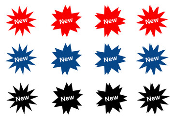 Fototapeta premium NEW sticker set material jagged discount special price campaign fair decoration decorative seal stamp spiky pop stylish simple Set of new arrival tag icon. sale sticker, price sticker