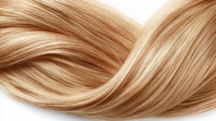 Naklejka premium Healthy blonde hair isolated on white background, shiny smooth strands, natural hair care and beauty concept, perfect for haircare, salon, and wellness visuals
