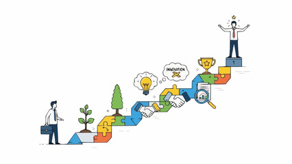 Business growth and success represented by a staircase of progress.