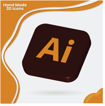 3D Glossy Adobe Illustrator 'Ai' Icon Vector Graphic with Shadow - Modern Graphic Design Software Symbol for Creative Work