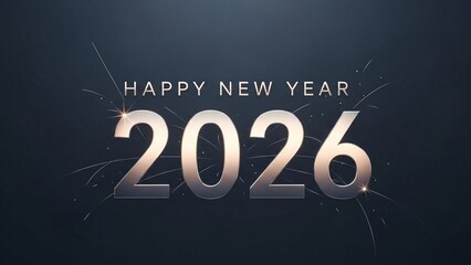 Happy New Year 2026, bold festive typography, isolated on clean background, premium gold style, high resolution