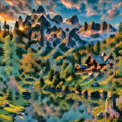 Serene mountain retreat, tranquil nature