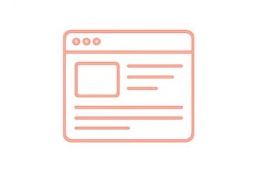 Internet browser window neon glowing line art outline icon with transparent background, web page interface user experience concept