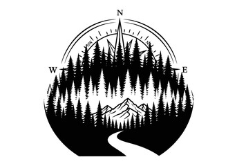Fototapeta premium Vector illustration of a pine forest silhouette, outdoor adventure theme, clipart style vector