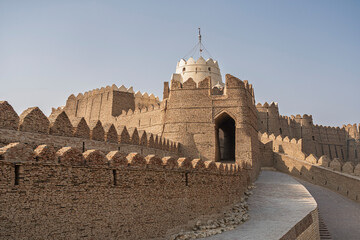 Scenic landscape view of historic Kot Diji fort brick ramparts and gate, Khairpur, Sindh, Pakistan