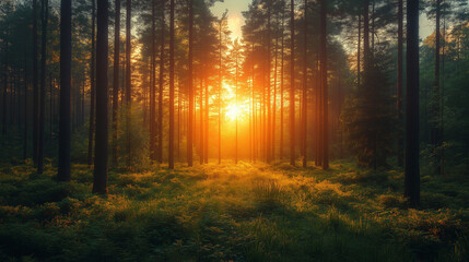 Naklejka premium Green trees in the forest in summer