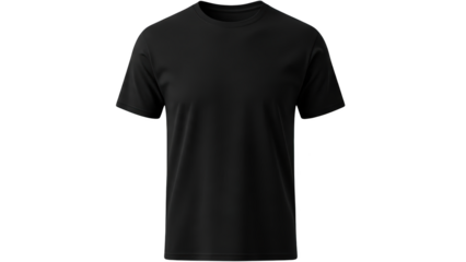 A black crew neck short sleeve T-shirt on a white background