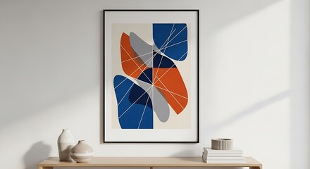 Abstract Art Print in Modern Interior - Geometric Shapes and Warm Tones.