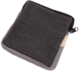 Close-up of a gray coin purse