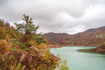 Naklejka premium The scenic views of Karasu Dam, on the way to Erfelek Waterfalls, Sinop, Turkey. 