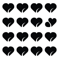 Clean and minimal vector love logo set featuring multiple red heart shapes