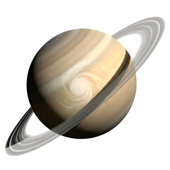 Majestic ringed planet with a massive hexagonal storm system in deep space illustration