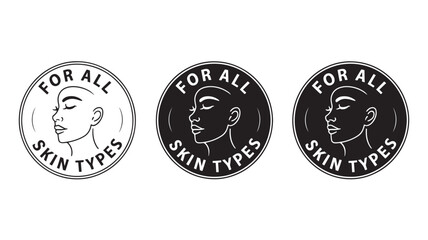 Cosmetic badges with face illustrations in minimalist style with simple typography in black and white colors for beauty branding