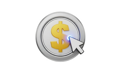 Obraz premium A 3D illustration of a cursor clicking on a dollar sign button on a computer screen