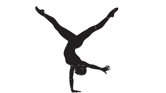 Silhouette of a woman performing a handstand on transparent background