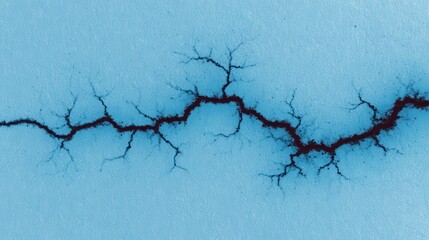 Dark Crack Across Light Blue Textured Surface Abstract Top View