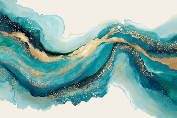 Abstract teal and gold marble