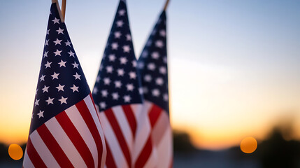 Stars, stripes, and sunset skies. Representing freedom and patriotism in a picturesque setting. A display of unity, respect, and a profound connection to history.