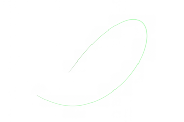 Green glowing light trail creating a dynamic abstract curve on a transparent background, representing speed and technology