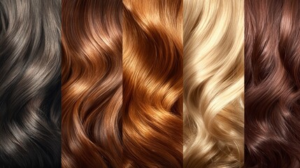 Fototapeta premium Shiny natural hair extensions in a variety of vibrant colors, showcasing different hairstyles and textures for styling versatility and beauty inspiration