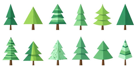 Fototapeta premium Simple tree and evergreen illustration set. graphic collection of green pine trees for forest or nature design