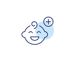 Obraz premium Smiling baby boy and plus. Family update, new childcare. Pixel perfect, editable stroke vector icon