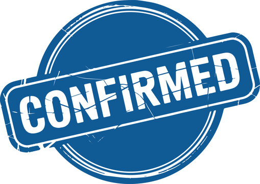 Round blue stamp confirmed grunge retro design angled text