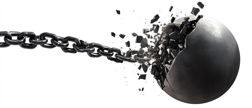 Demolition ball breaking through a structure.