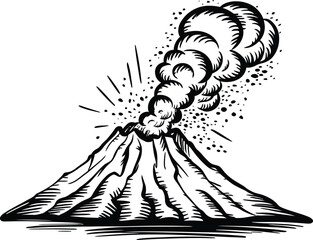Hand drawn sketch of erupting volcano mountain in retro engraving style vector illustration © Ahamedpicu