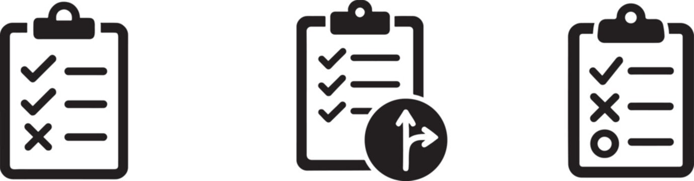 Silhouette clipboard checklist icon vector. Minimal black EPS symbol for tasks, audit, UI