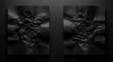 Abstract Black Crumpled Paper Sheets - Dark Texture and Minimalist Design.