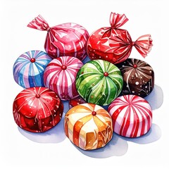 Colorful Wrapped Candies Watercolor Art
