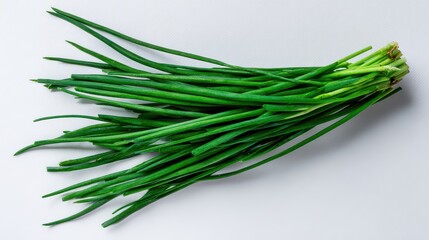 Fresh Green Chives Bundle on Bright White Surface in Natural Sunlight, Herbal Ingredient for Cooking, Culinary Herb